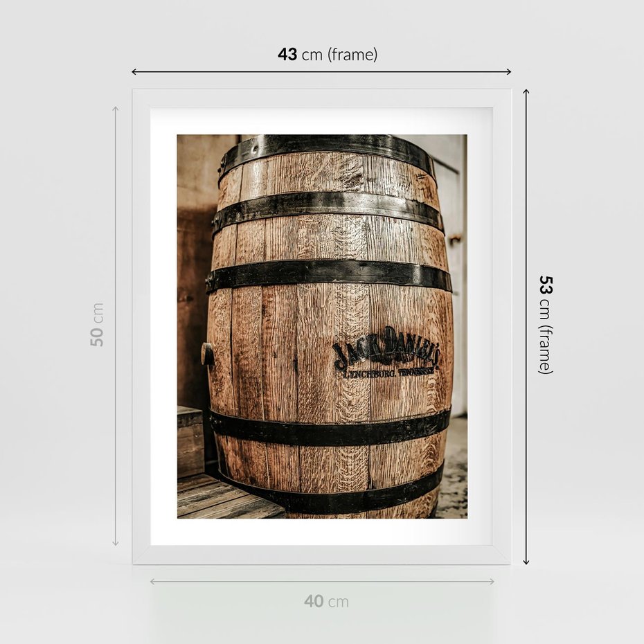 Plakat w ramie 40x50 - Rustykalna Whisky - beczka whiskey, jack daniel's - rama biała