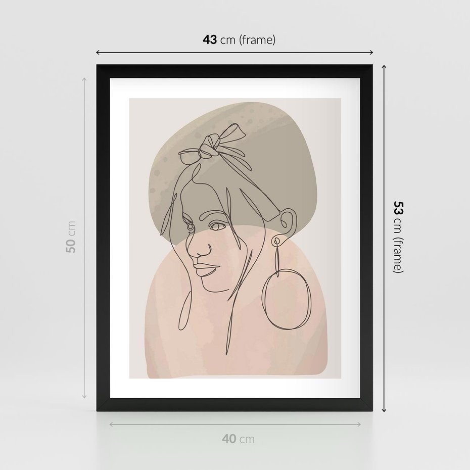 Plakat w ramie 40x50 - Kobieta w Linii: Akwarelowa Harmonia - kobieta one line, grafika - rama czarna