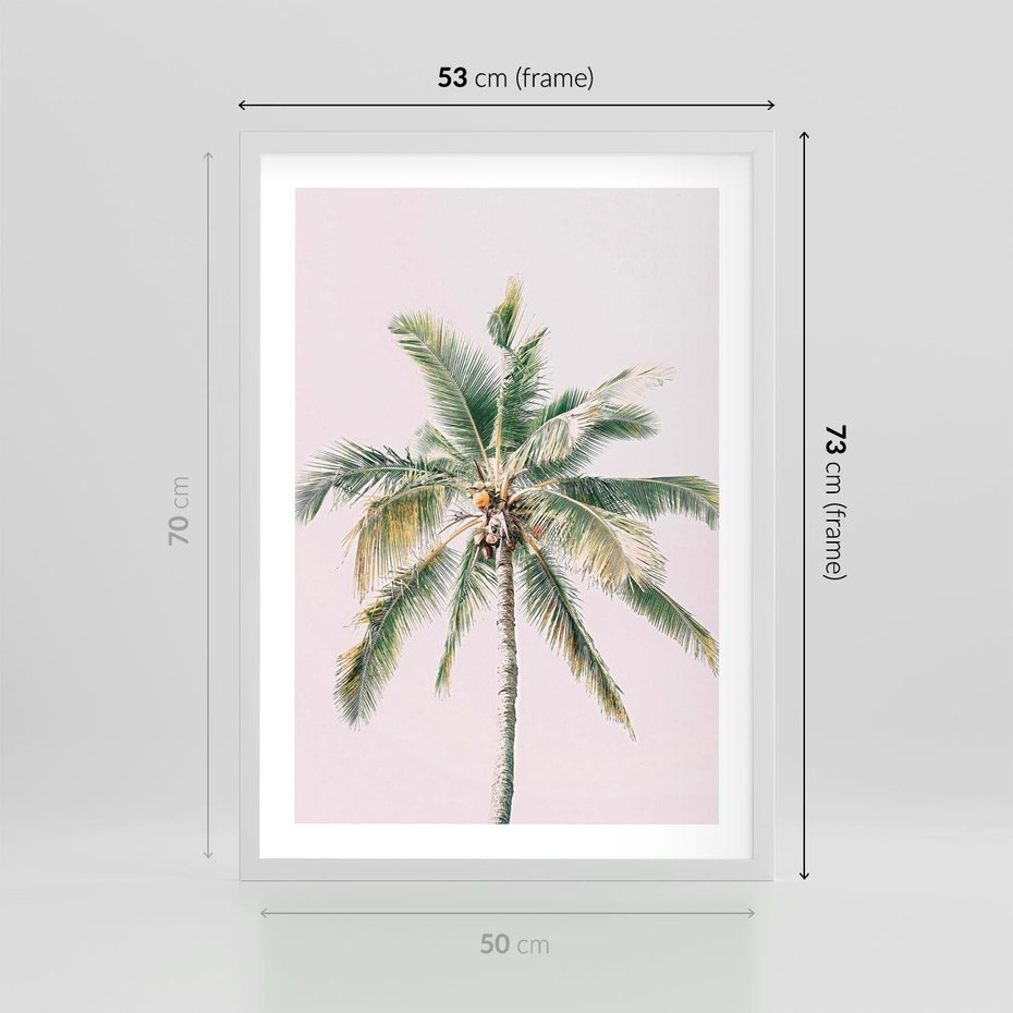 Plakat w ramie 50x70 - Błogość Tropików - palma, tropiki - rama biała
