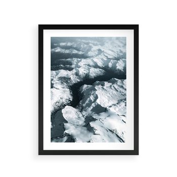 Plakat w ramie 30x40 - Ośnieżone Szczyty z Wysoka - ośnieżone szczyt górskie, zdjęcie z lotu ptaka - rama czarna