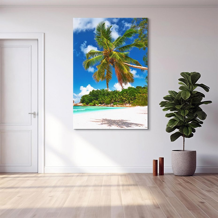 Obraz na płótnie 70x100 - Oaza palm na plaży - palma, plaża