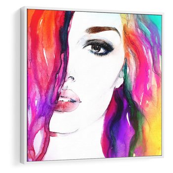 Obraz w ramie 50x50 - Kobieta Twarz Abstrakcja - kobieta, twarz - rama biała