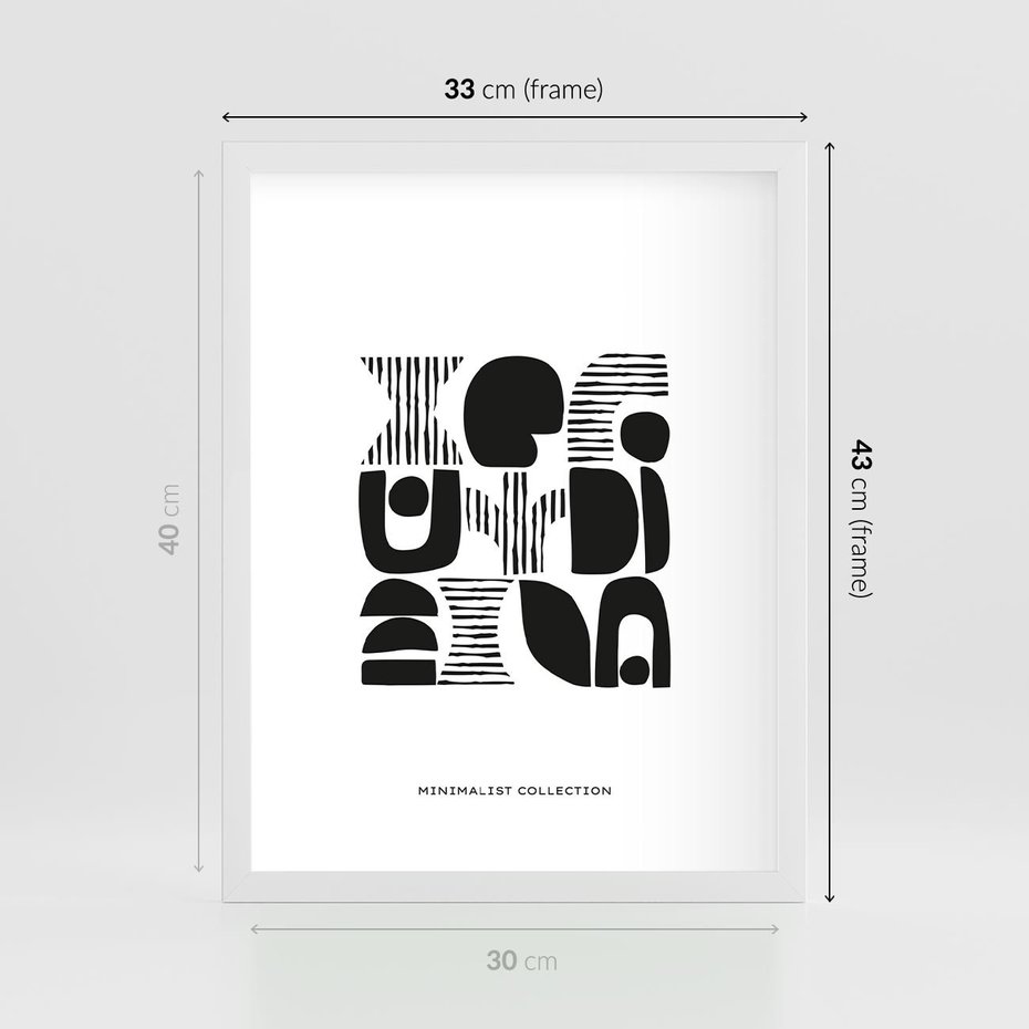 Plakat w ramie 30x40 - Taniec Dziwacznych Kresek - minimalistyczny plakat, czarno biały - rama biała