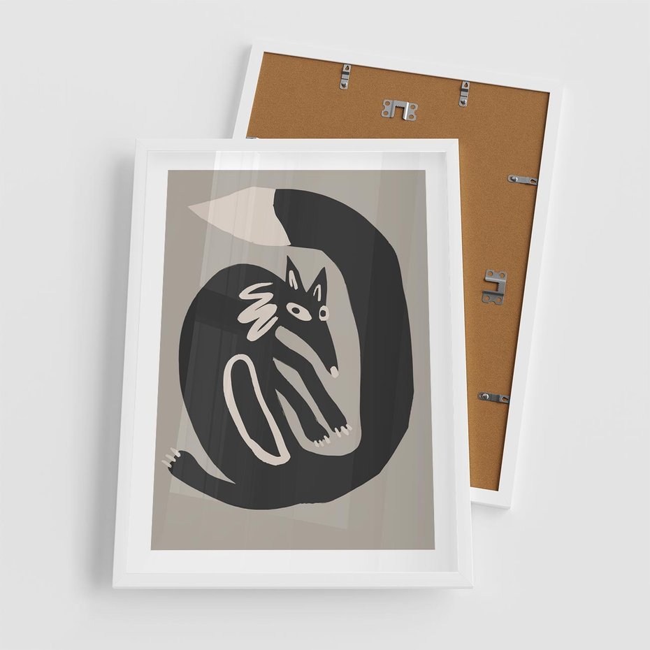 Plakat w ramie 50x70 - Migotliwe Echa Skandynawii - skandynawska sztuka, lis - rama biała