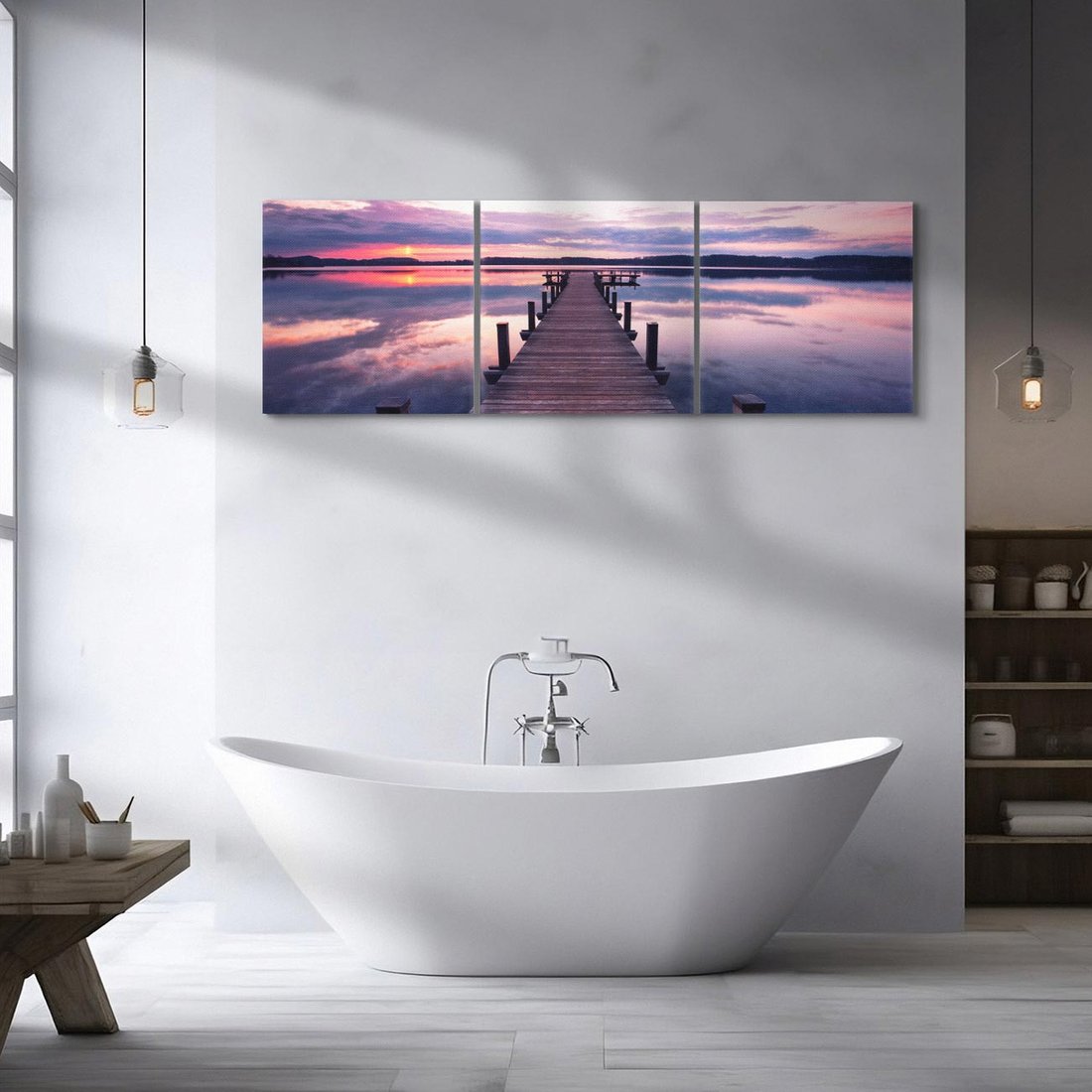 Obraz na płótnie 120x40 - spotkanie przy molo - jezioro, molo