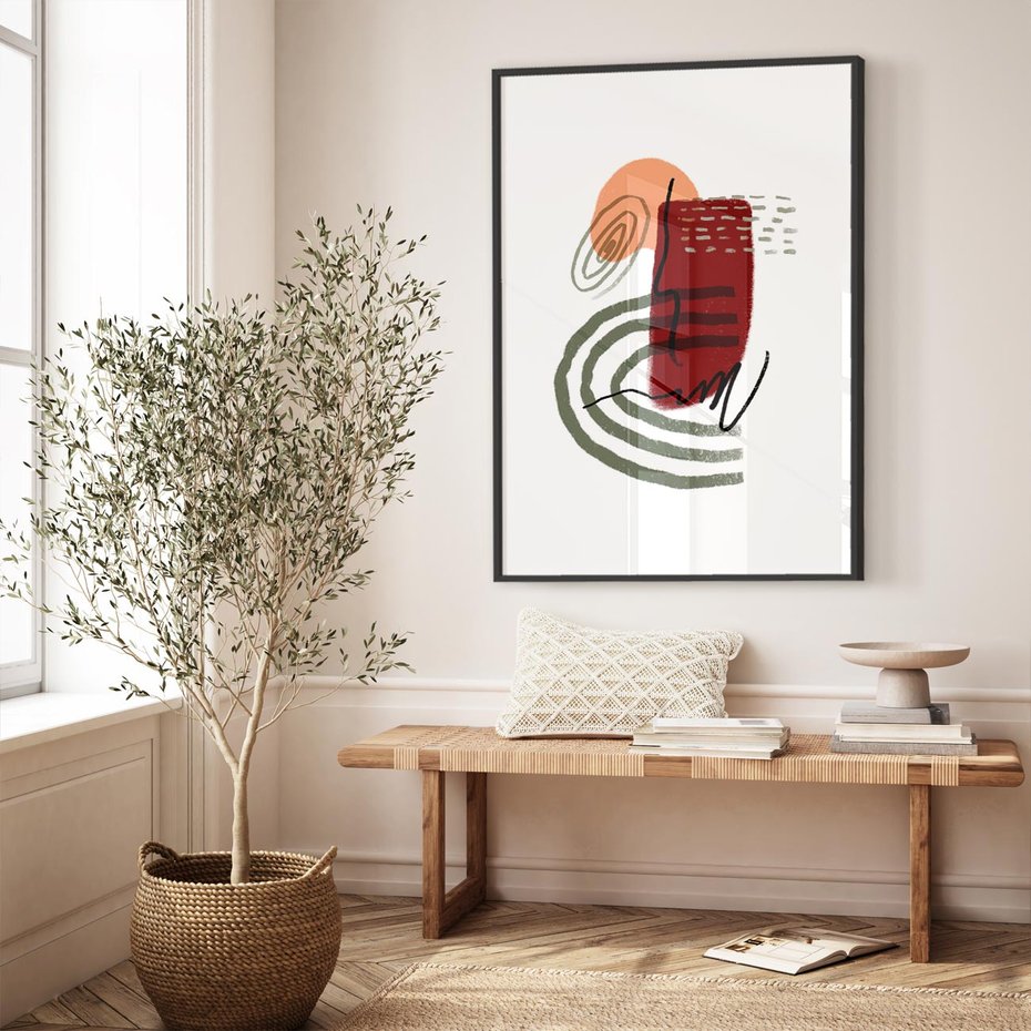 Plakat w ramie 50x70 - Boho Raj - abstrakcyjna sztuka, boho kształty - rama czarna