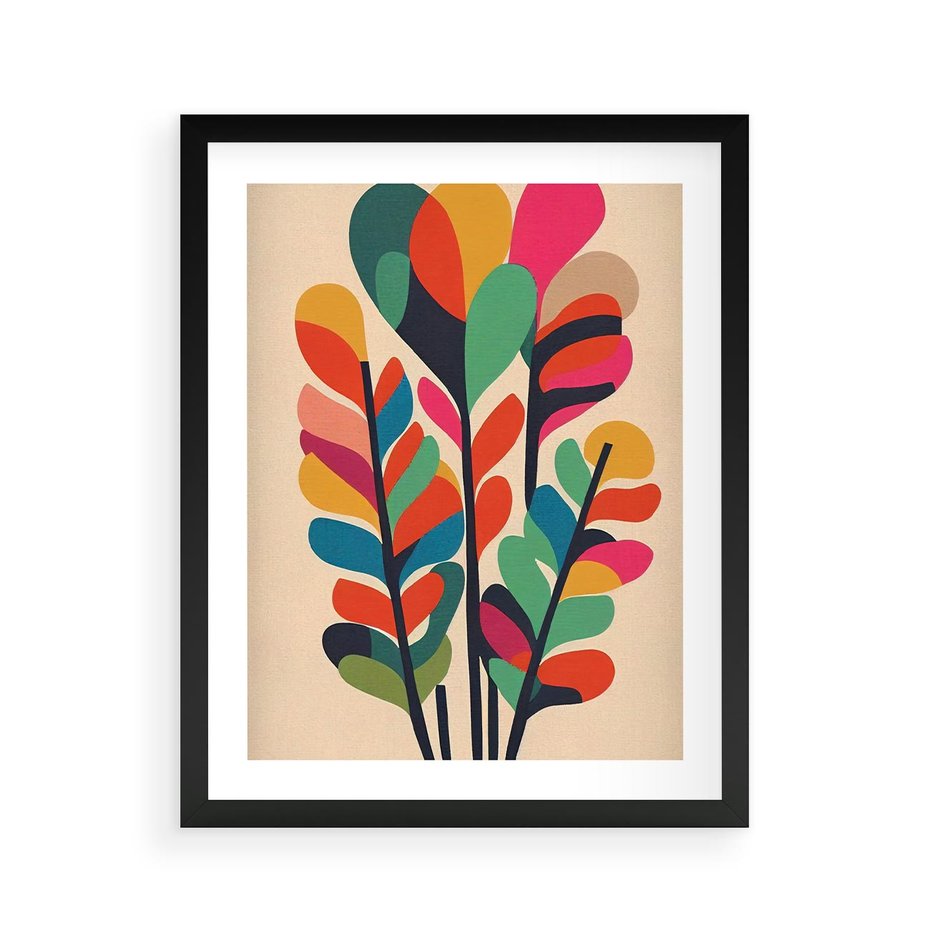 Plakat w ramie 40x50 - Symfonia Wzrokowych Impresji - abstrakcyjny kolorowy tęczowy obraz, inspiracje roślinne - rama czarna