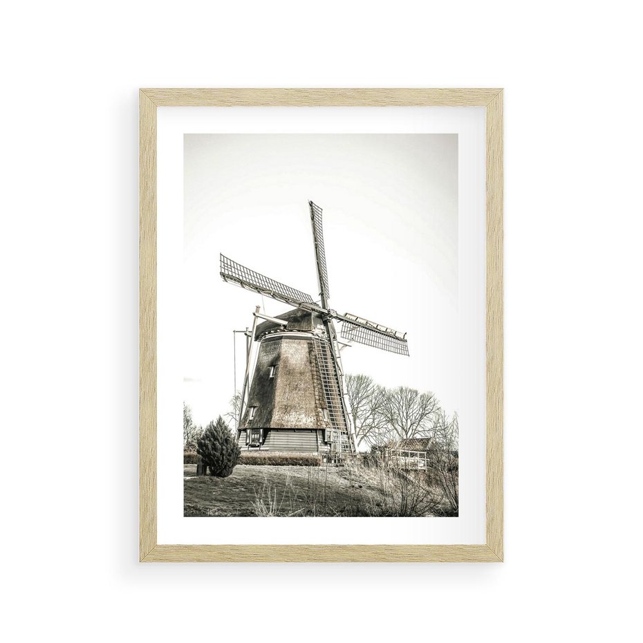 Plakat w ramie 30x40 - Wiejska Idylla z Młynem - wiatrak, młyn - rama drewno