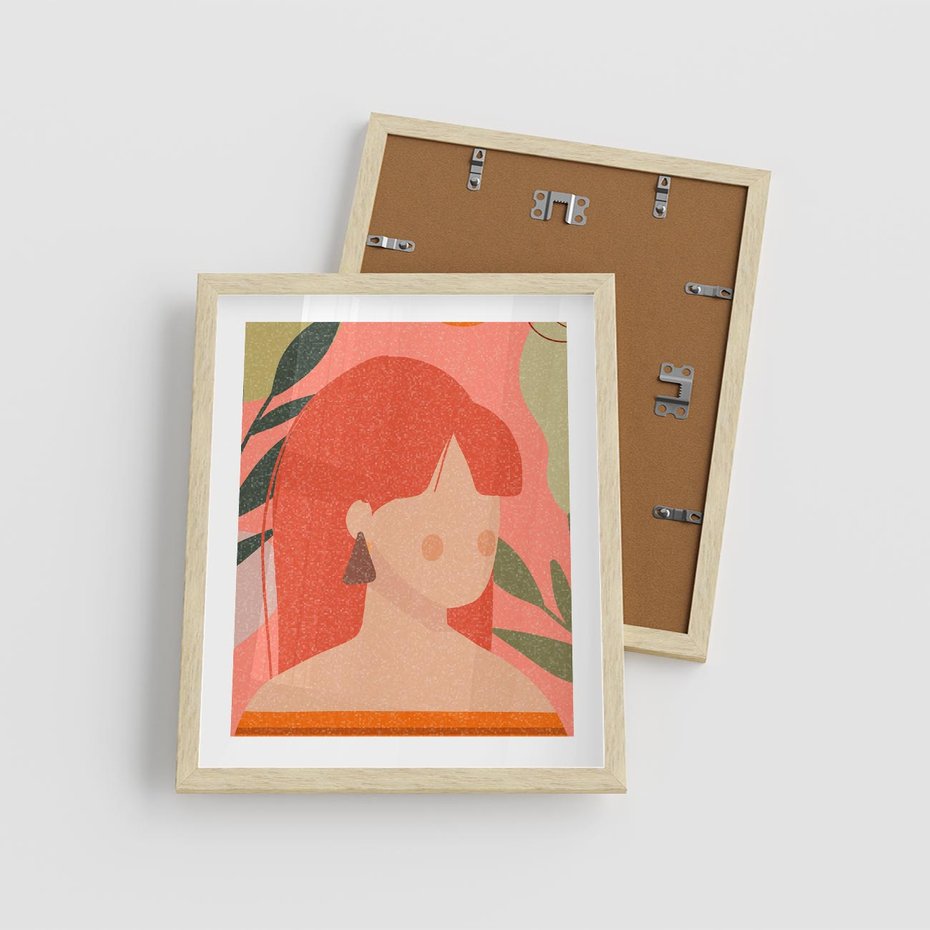 Plakat w ramie 40x50 - Kobieca Refleksja - nowoczesny plakat, styl retro - rama drewno