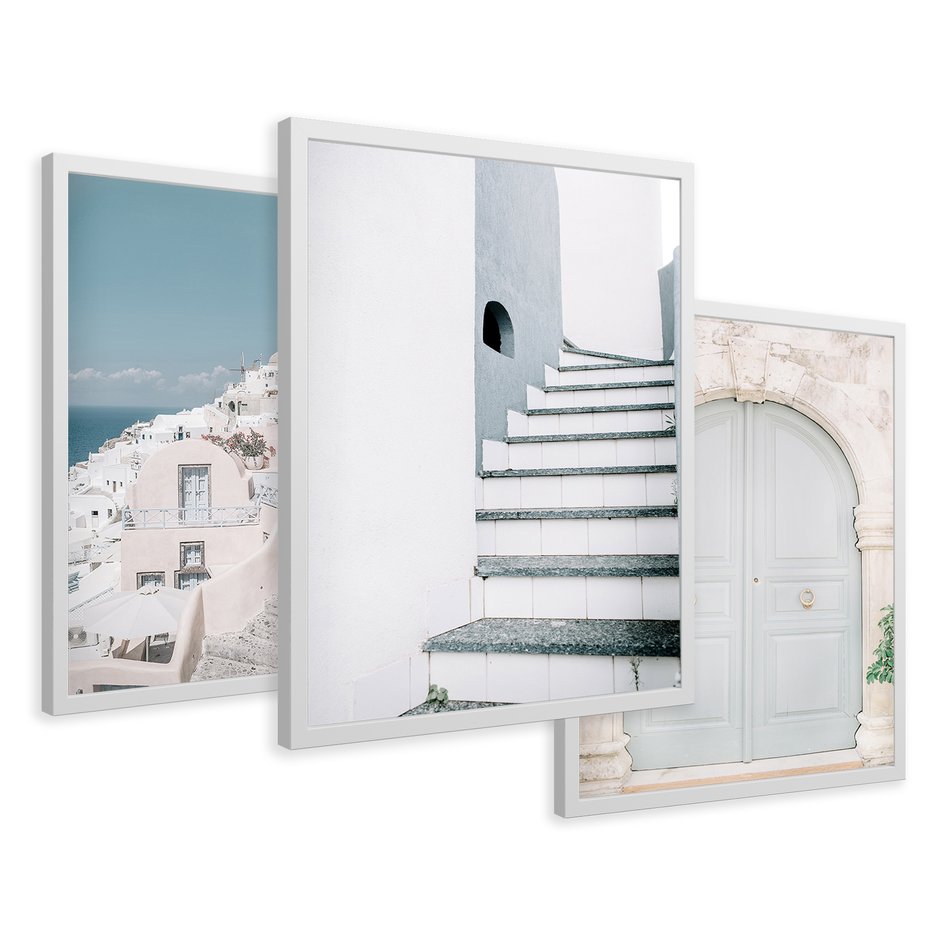 Zestaw obrazy w ramie 40x50 galeria - Santorini, Włochy, podróż - rama biała