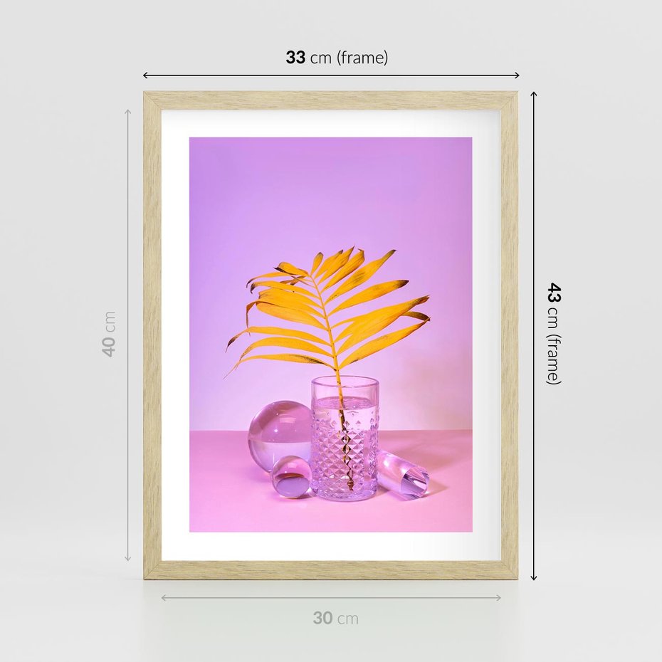 Plakat w ramie 30x40 - Minimalizm i Urok Natury - liście, pastele - rama drewno