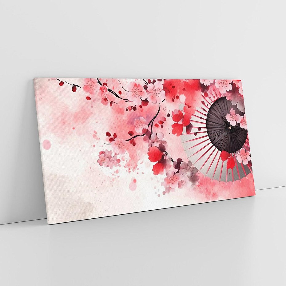 Obraz na płótnie 100x50 - Szept Kwitnącej Wiśni - japoński parasol, liście