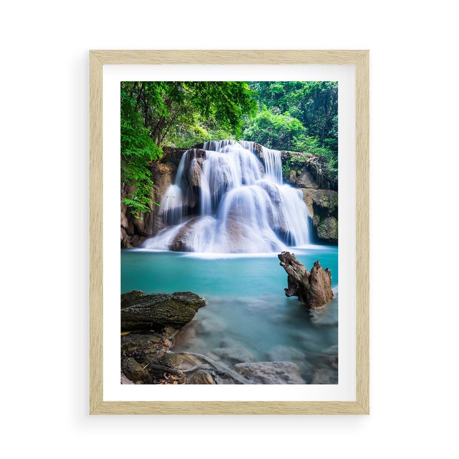 Plakat w ramie 50x70 - Abstrakcyjna nowoczesność - wodospad, woda - rama drewno