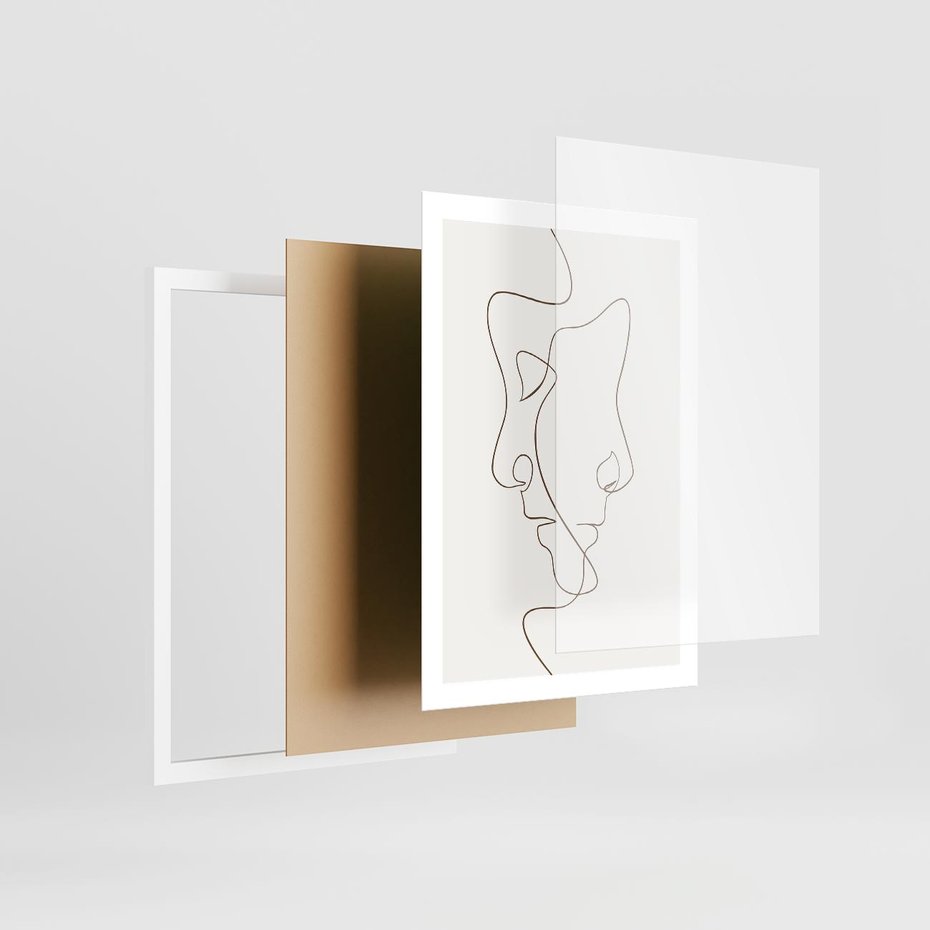 Plakat w ramie 50x70 - Jedna Linia, Dwie Twarze - minimalistyczny plakat, dwie twarze - rama biała
