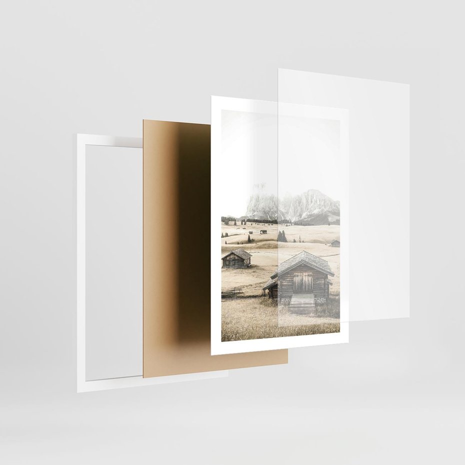 Plakat w ramie 50x70 - Chatka w Górskiej Sepii - domek w górach, chatka - rama biała