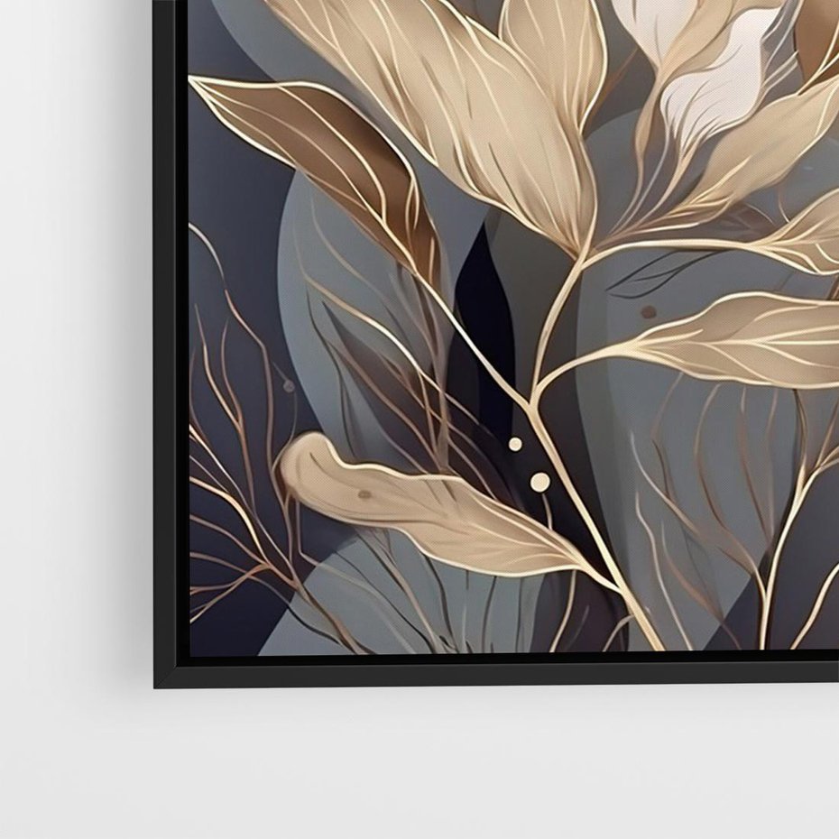 Obraz w ramie 100x70 - Ekspresjonistyczny deszcz uczuć - grafika, złote kwiaty - rama czarna