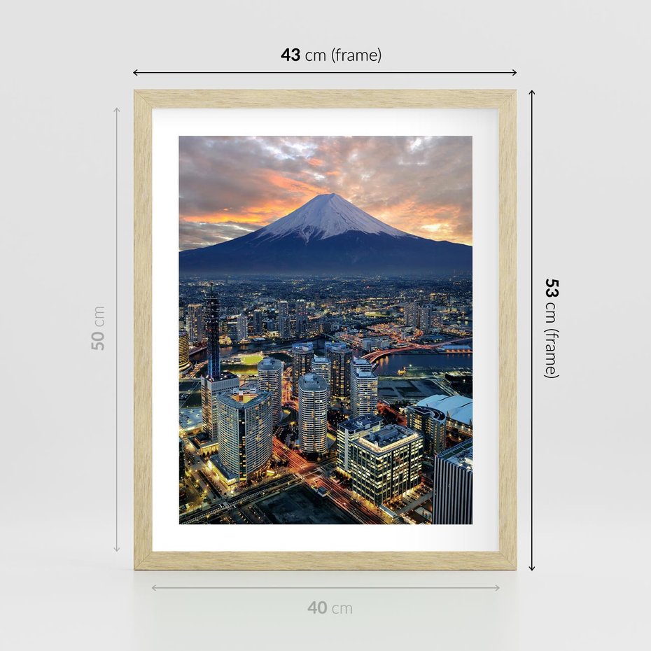 Plakat w ramie 40x50 - Miasto na Górnym Horyzoncie - miasto, góry - rama drewno