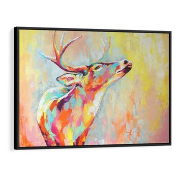 Obraz w ramie 100x70 - Impresje snów malarza - kolorowy olejny obraz, jeleń ryczący na rykowisku - rama czarna