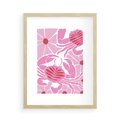Plakat w ramie 50x70 - Roztańczone Kraby - różowe kwiaty i kraby, abstrakcyjna kompozycja - rama drewno