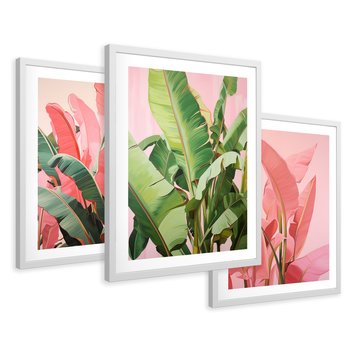 Zestaw obrazy w ramie 50x70 galeria - liście, tropikalne, bananowiec - rama biała