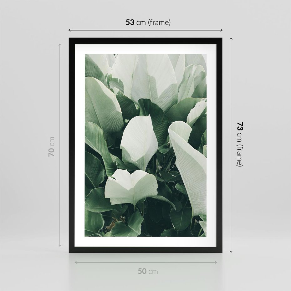 Plakat w ramie 50x70 - Zgaszona Uroda Natury - zielone liście, zgaszona zieleń - rama czarna