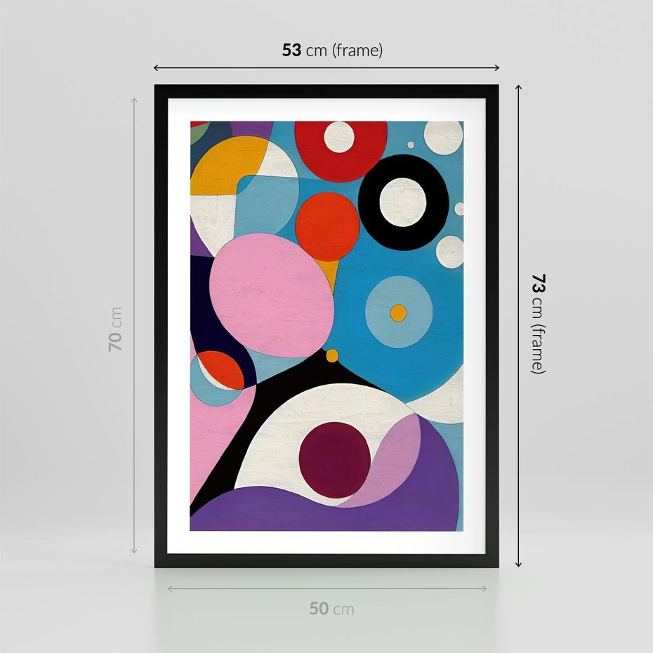 Plakat w ramie 50x70 - Kolorowe Ulotności - abstrakcyjny obraz olejny, żywe kolory - rama czarna