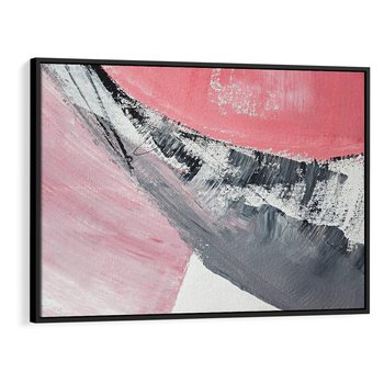 Obraz w ramie 70x50 - Kontrastujący Ruch Emocji - abstrakcyjne pasy farby, kolory róż szary czarny - rama czarna