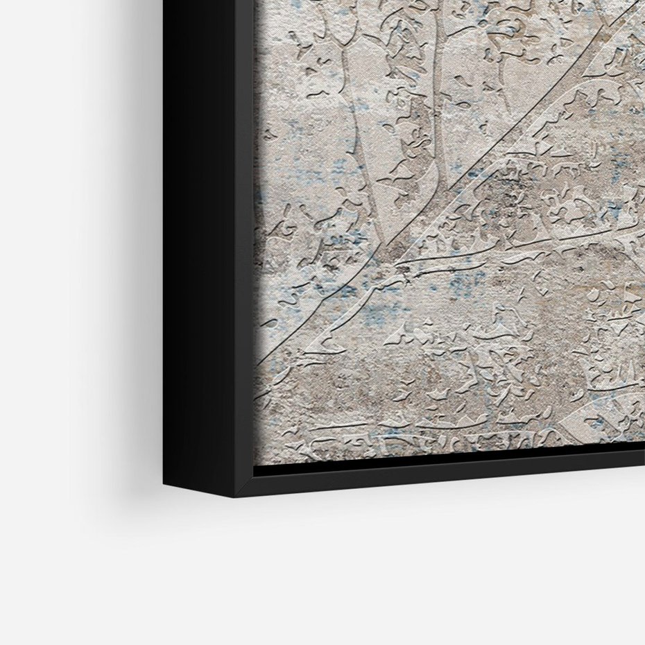 Obraz w ramie 70x100 - Betonowe Wspomnienia Liści - odciski w betonie, odbitki - rama czarna