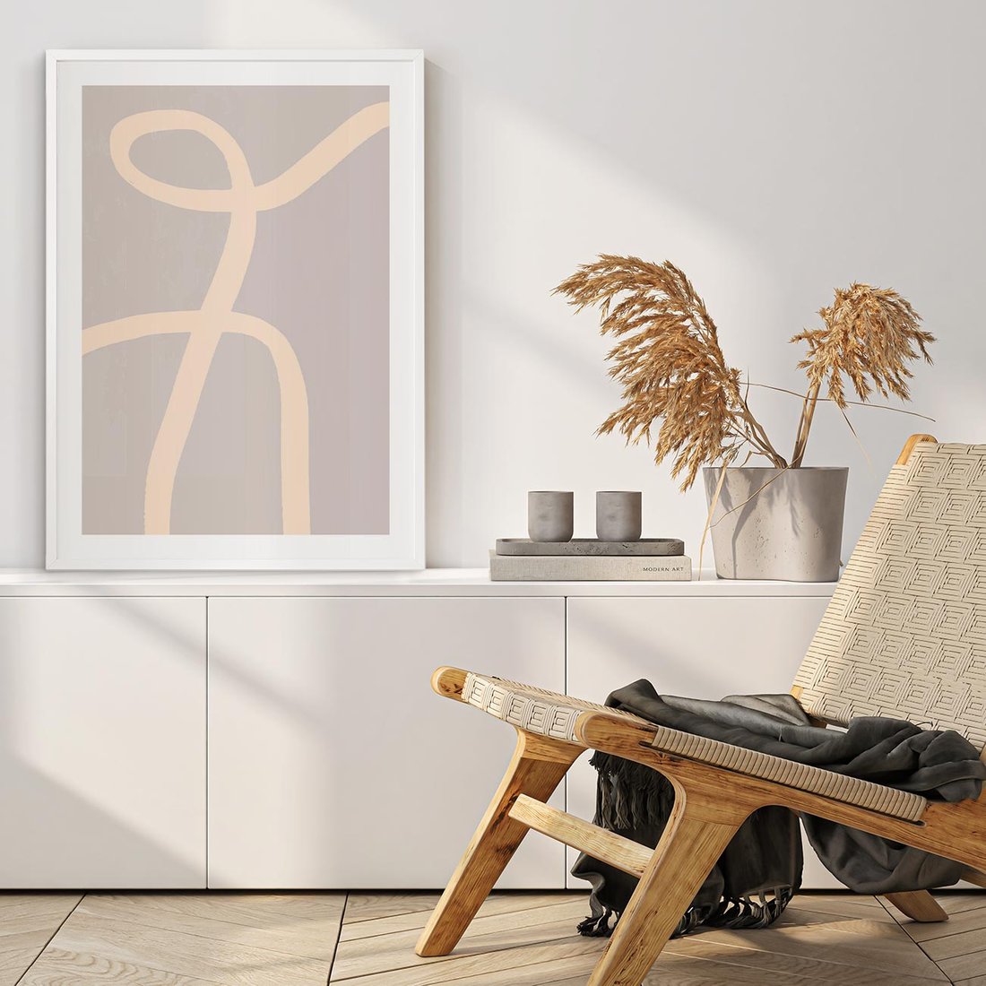 Plakat bez ramy 21x30 - Beżowe Boho Zaplątanie - minimalistyczny obraz, nowoczesny