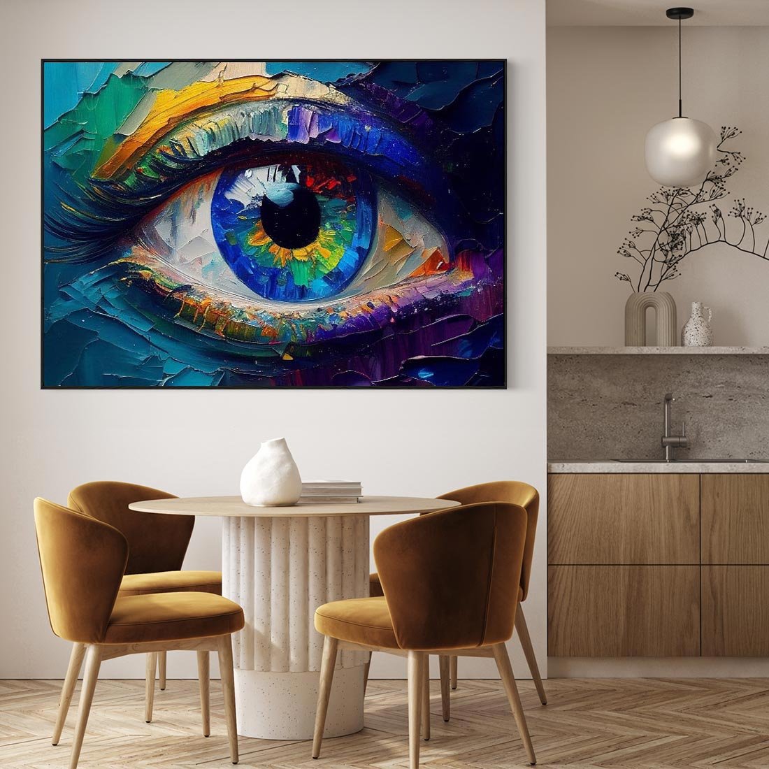 Obraz w ramie 100x70 - Mistyka Tęczowego Oka - oko, obraz olejny - rama czarna