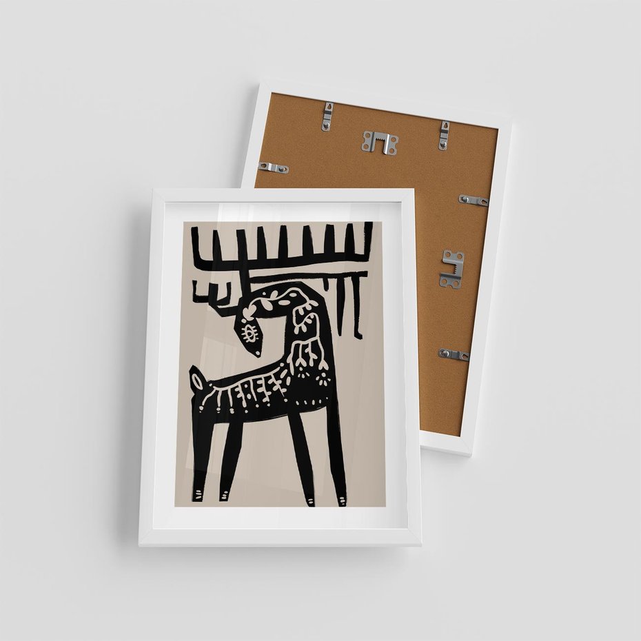 Plakat w ramie 30x40 - Konturem Zdefiniowany - skandynawska sztuka, jeleń - rama biała