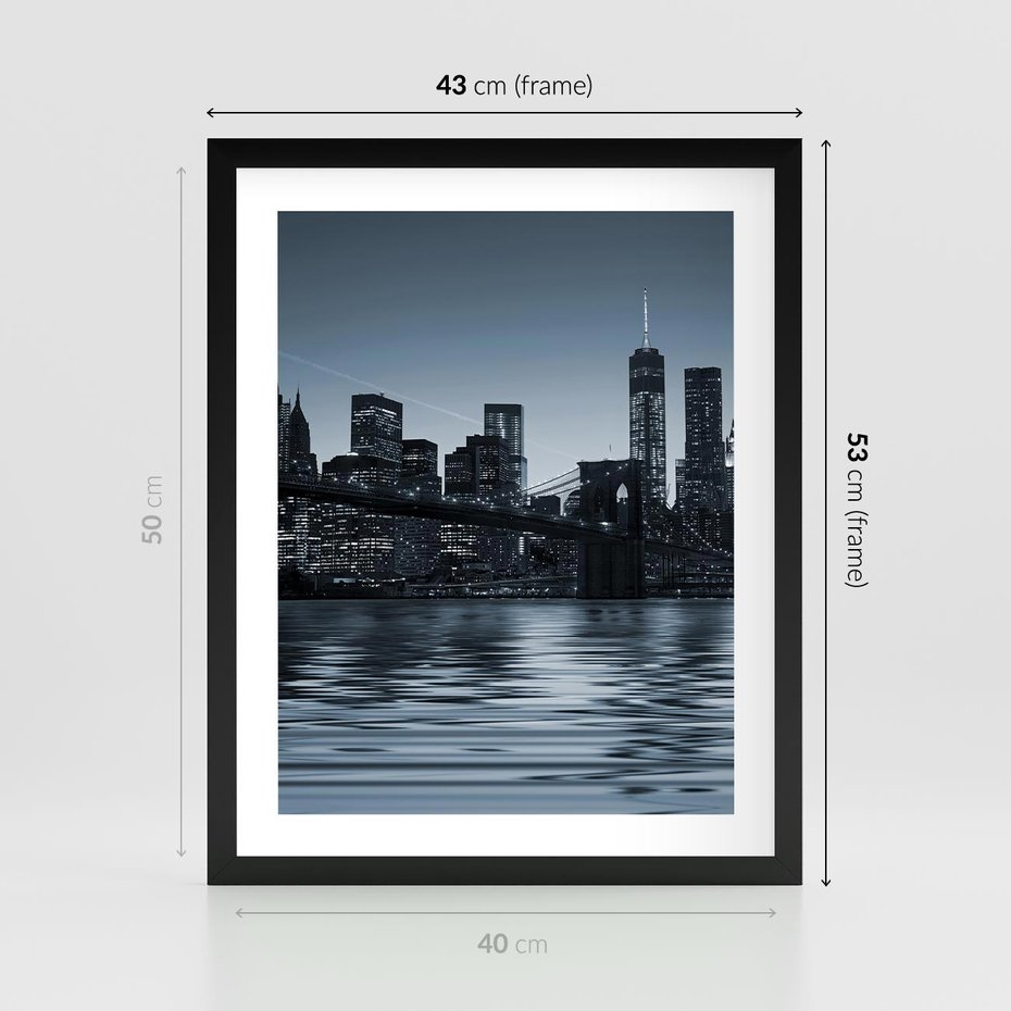 Plakat w ramie 40x50 - Nocne pejzaże miasta - miasto, nocą - rama czarna