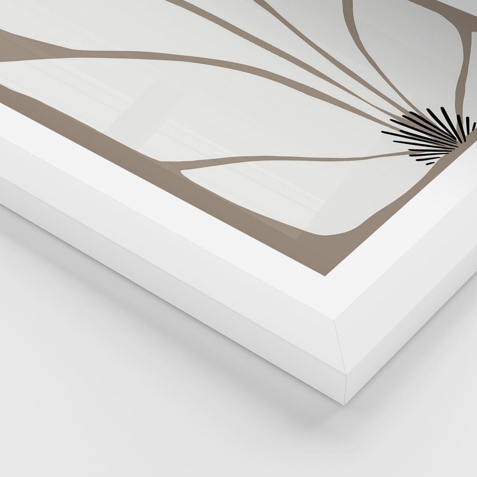 Plakat w ramie 50x70 - Ekspresyjne Kontury - abstrakcyjny kwiat, beże i brązy - rama biała