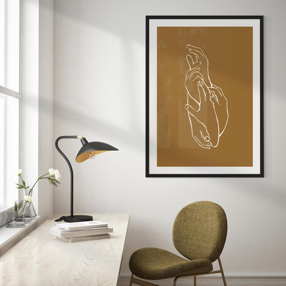 Plakat w ramie 50x70 - Splecione Dłonie - szkic, minimalizm - rama czarna