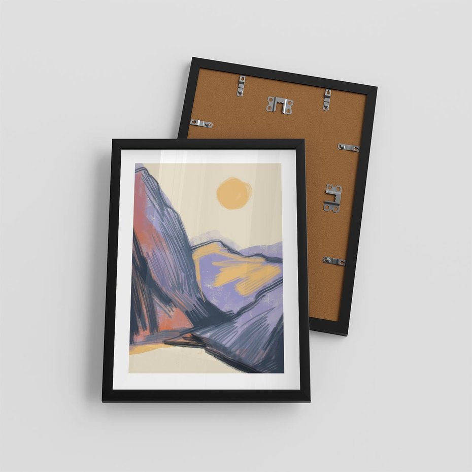 Plakat w ramie 30x40 - Ponad Szczytami - pastelowy krajobraz, nowoczesny plakat - rama czarna