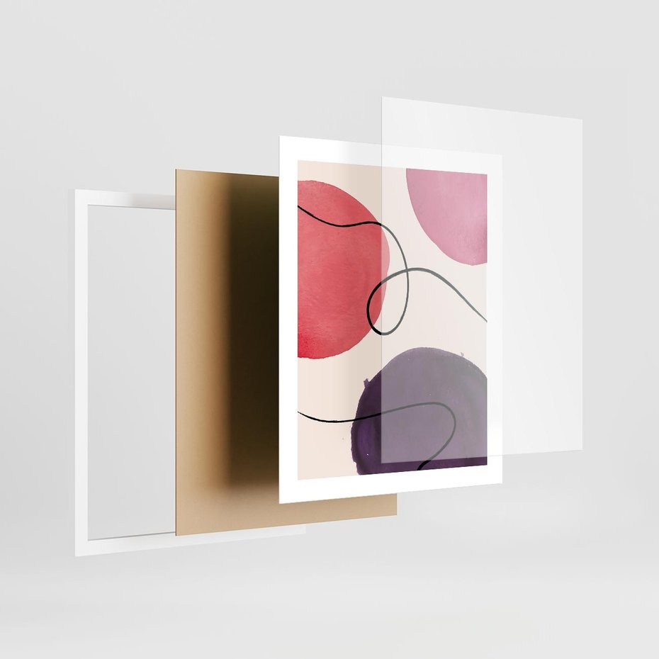 Plakat w ramie 40x50 - Migoczące Echo - abstrakcyjne akwarelowe plamy, nieregularne linie - rama biała