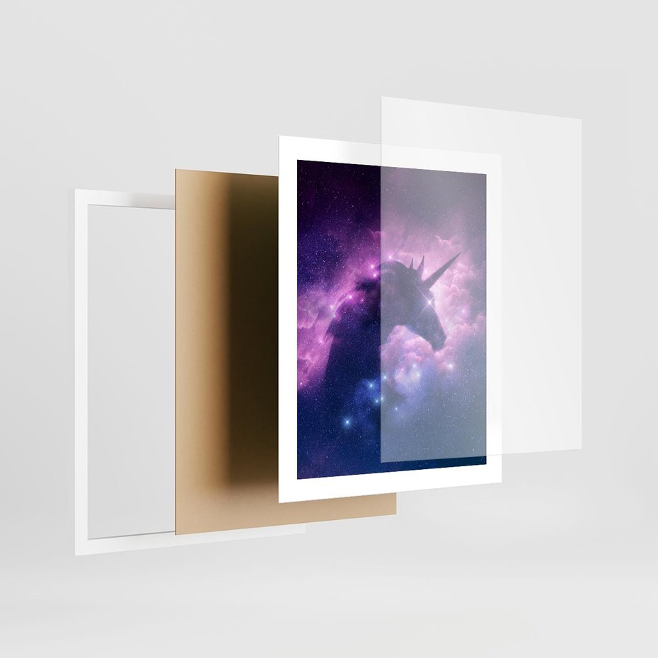 Plakat w ramie 40x50 - Mityczna podróż - kosmos, jednorożec - rama biała