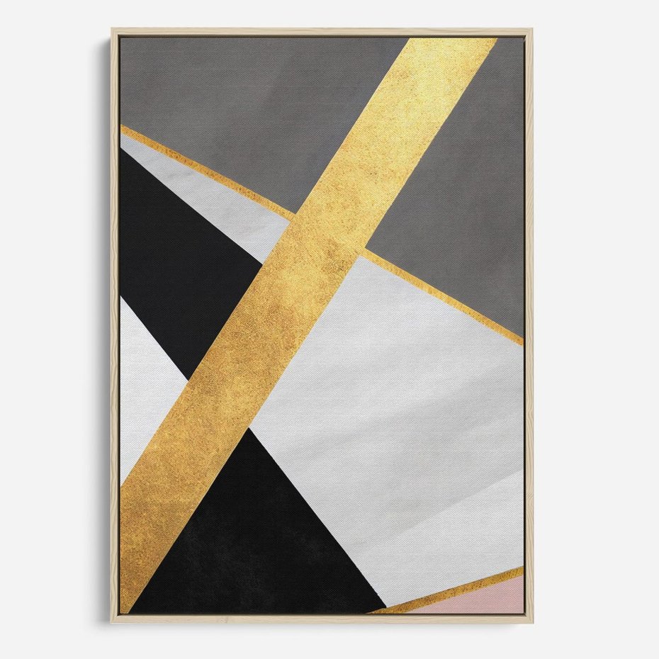 Obraz w ramie 50x70 - Pudrowe Abstrakcyjne Lustra - złote abstrakcyjne linie, szarość - rama drewno