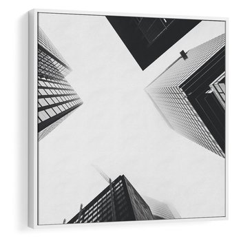 Obraz w ramie 50x50 - Nowoczesna Dynamika - perspektywa, wieżowce - rama biała