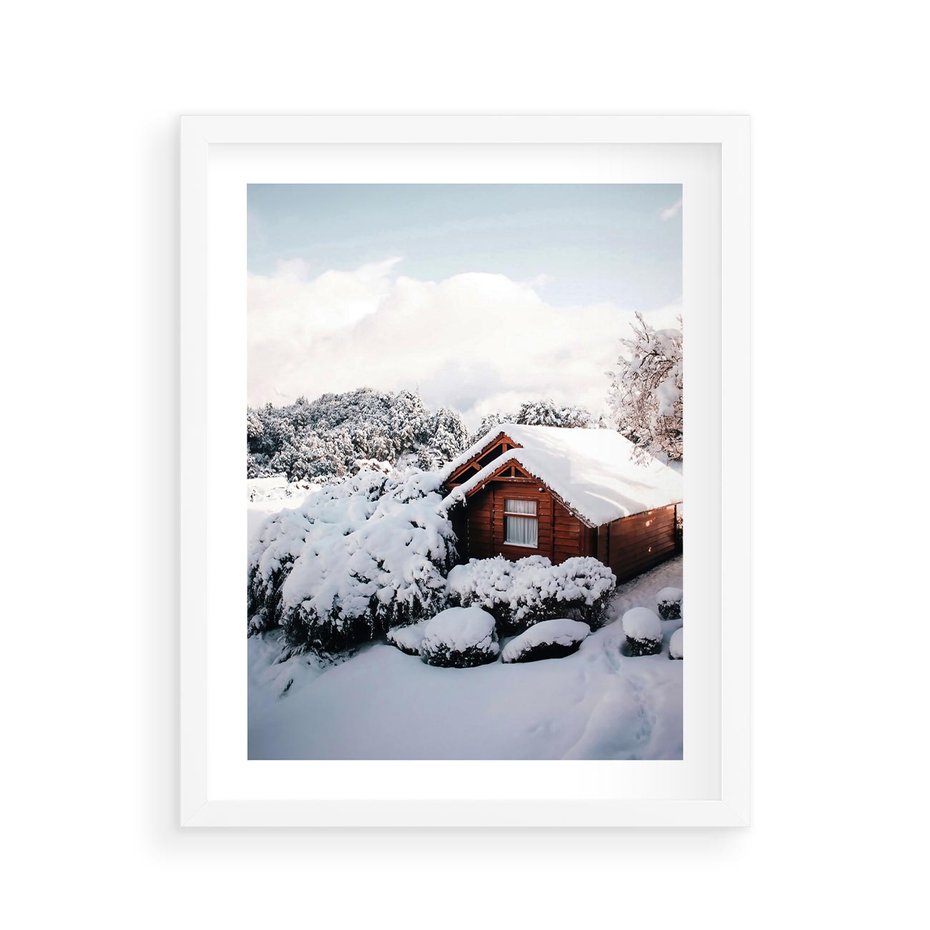 Plakat w ramie 40x50 - Zimowa Idylla w Górach - zima w górach, ośnieżone góry - rama biała