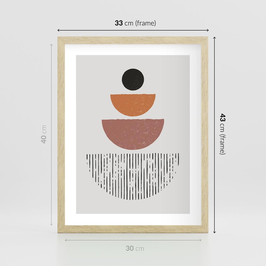 Plakat w ramie 30x40 - Półkola i Boho Akcent - geometria, półkola - rama drewno