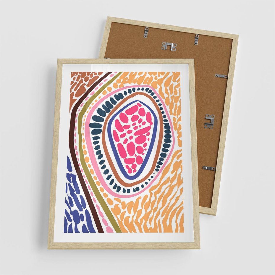 Plakat w ramie 50x70 - Rozchlapane Wizje - kolorowe wzory, tęczowe żywe kolory - rama drewno