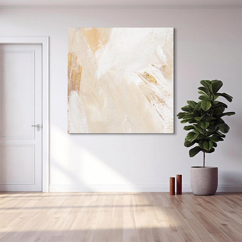 Obraz na płótnie 40x40 - Elegancja w Złocistym Chaosie - złoto beż, abstrakcja