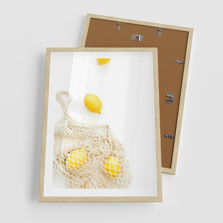 Plakat w ramie 50x70 - Cytrynowa Siatka - cytryny, materiałowa siatka - rama drewno
