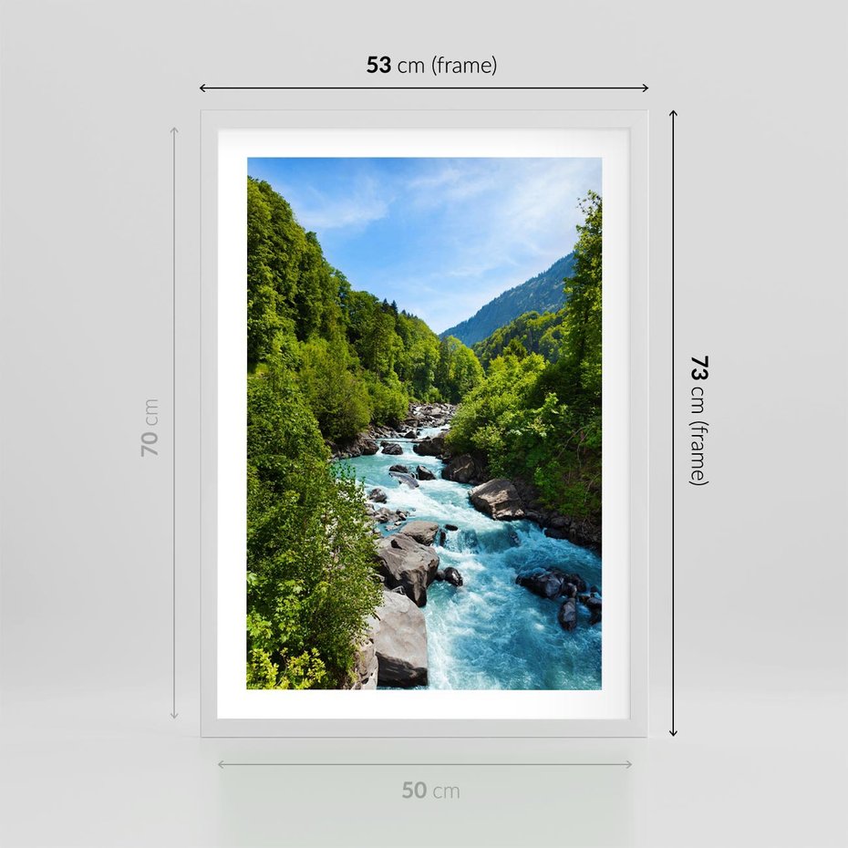 Plakat w ramie 50x70 - Górski strumyk - strumyk, góry - rama biała