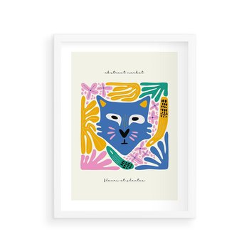 Plakat w ramie 30x40 - Kolorowe Spektrum - abstrakcyjny plakat, niebieski kot - rama biała