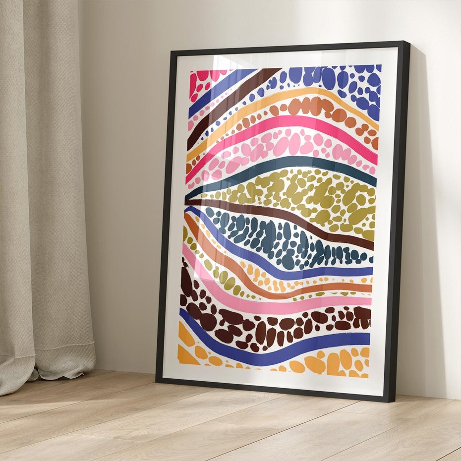 Plakat bez ramy 50x70 - Wibracje Plam - kolorowe wzory, tęczowe żywe kolory