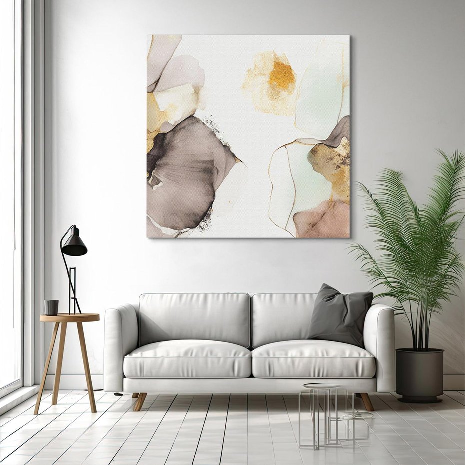 Obraz na płótnie 50x50 - Nowoczesne Elegancje - akwarela, złote linie i plamy