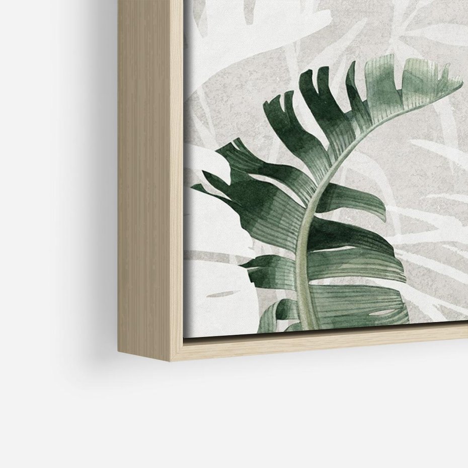 Obraz w ramie 100x70 - Zielony Raj - monstera, palmy - rama drewno