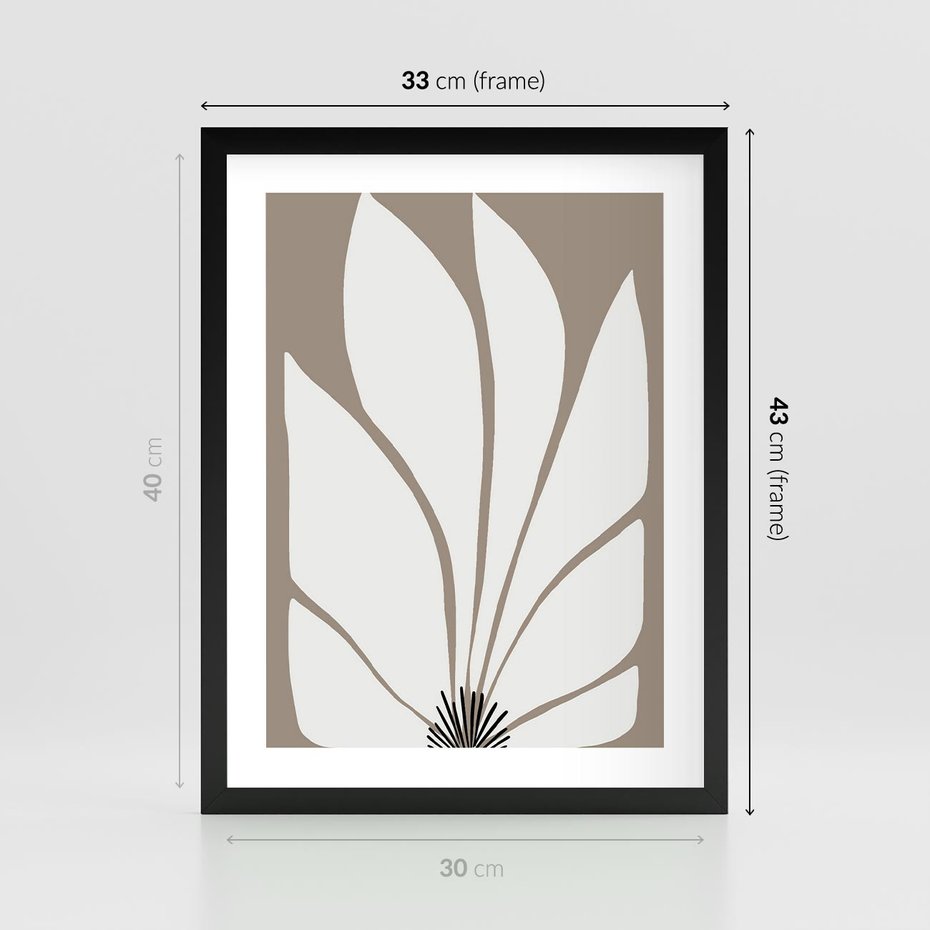 Plakat w ramie 30x40 - Ekspresyjne Kontury - abstrakcyjny kwiat, beże i brązy - rama czarna